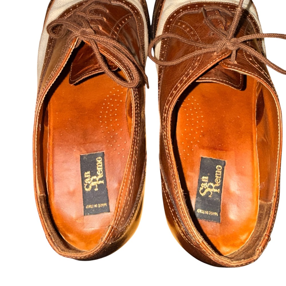 Vtg. San Remo Wingtip Oxford Mens 13M Pre-Owned Dress Shoe Brown Leather Canvas - Picture 16 of 16